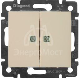 Механизм выключателя 2-кл. СП Valena 10А IP31 250В с зел. подсветкой сл. кость Leg 774328