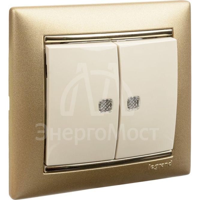 Механизм выключателя 2-кл. СП Valena 10А IP31 250В с зел. подсветкой сл. кость Leg 774328