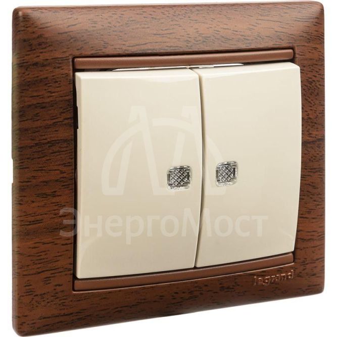 Механизм выключателя 2-кл. СП Valena 10А IP31 250В с зел. подсветкой сл. кость Leg 774328