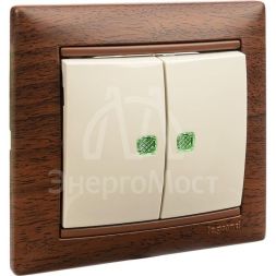 Механизм выключателя 2-кл. СП Valena 10А IP31 250В с зел. подсветкой сл. кость Leg 774328