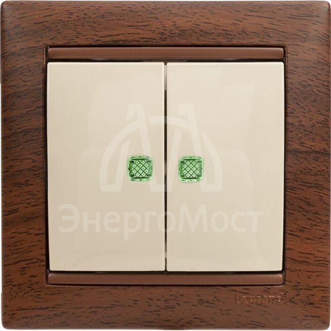 Механизм выключателя 2-кл. СП Valena 10А IP31 250В с зел. подсветкой сл. кость Leg 774328