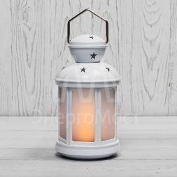 Фонарь декоративный 12х12х20.6см тепл. бел. с эффектом пламени свечи корпус бел. Neon-Night 513-067