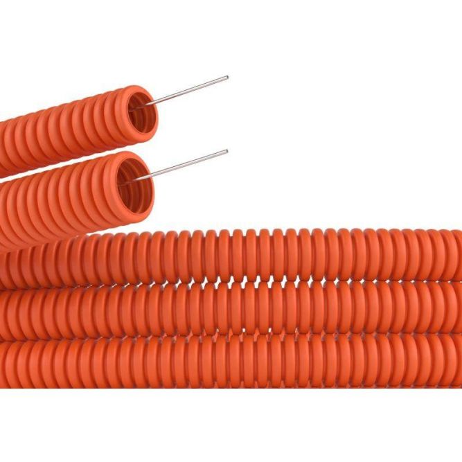 Труба гофрированная ПНД d25мм тяжелая c протяж. оранж. (уп.50м) DKC 71525