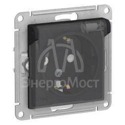 Механизм розетки 1-м СП AtlasDesign Aqua 16А IP44 с заземл. защ. шторки с прозр. крышкой карбон SchE ATN441046