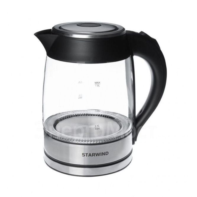Чайник электрический SKG4710 1.8л 2200Вт серебр./черн. (корпус стекло) STARWIND 935480