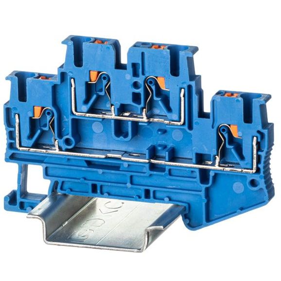 Клемма двухуровневая зажим push-in 4 точки подключения 2.5кв.мм син. DKC VPRTT-2.5-BU