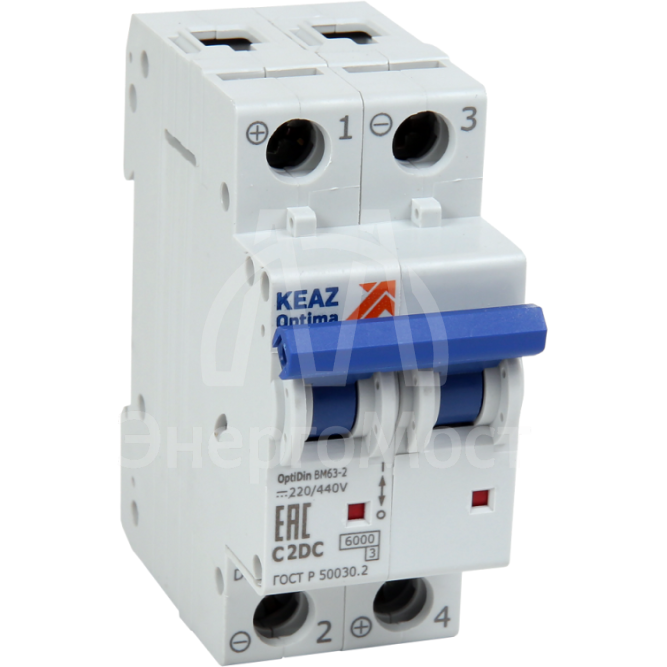 Выключатель автоматический модульный 2п C 4А OptiDin BM63-2C4-DC-УХЛ3 КЭАЗ 261242