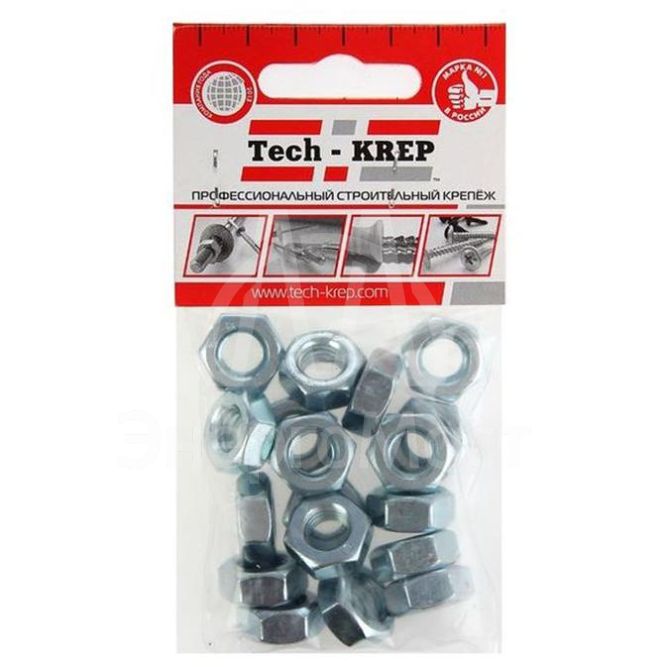 Гайка шестигранная М10 цинк. DIN 934 (уп.18шт) пакет Tech-Krep 103027