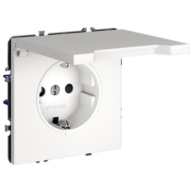 Розетка 1-м СП S70 16А с заземл. защ. шторки + крышка механизм бел. матов. Voltum VLS040302
