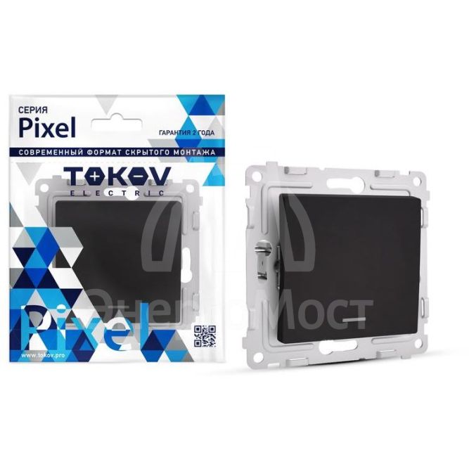 Выключатель 1-кл. СП Pixel 10А IP20 с индикатором механизм карбон TOKOV ELECTRIC TKE-PX-V1I-C14