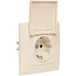 Розетка 1-м СП Валенсия 16А с заземл. с крышкой защ. шторки крем. PROxima EKF EWV10-124-20