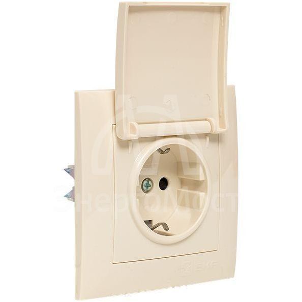 Розетка 1-м СП Валенсия 16А с заземл. с крышкой защ. шторки крем. PROxima EKF EWV10-124-20