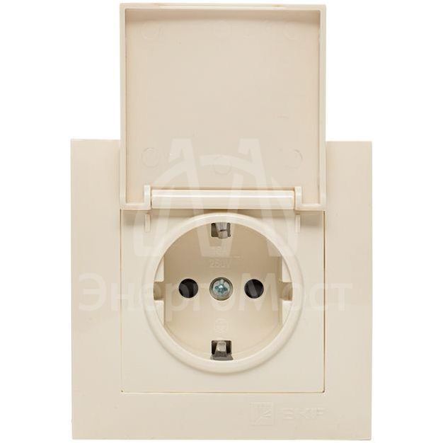 Розетка 1-м СП Валенсия 16А с заземл. с крышкой защ. шторки крем. PROxima EKF EWV10-124-20