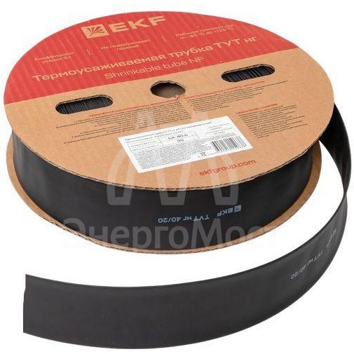 Трубка термоусадочная ТУТ нг 40/20 черн. (уп.50м) EKF tut-40-b