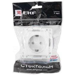 Механизм розетки 1-м СП Стокгольм 16А IP20 с заземл. защ. шторки бел. PROxima EKF EYR16-028-10
