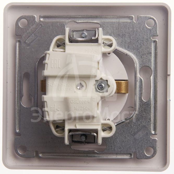 Розетка 1-м СП Glossa 16А с защ. крышкой защ. шторки с заземл. в сборе IP20 бел. SchE GSL000146