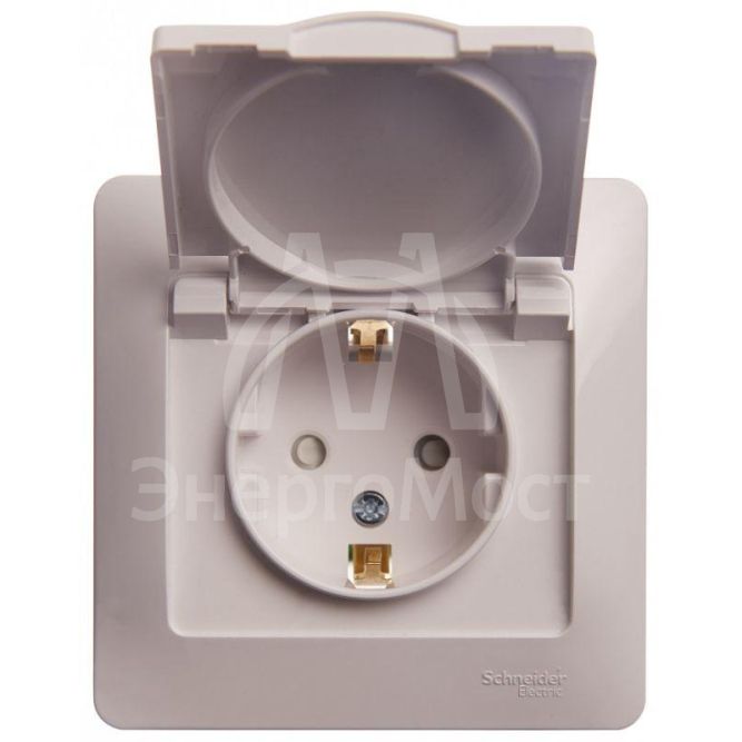 Розетка 1-м СП Glossa 16А с защ. крышкой защ. шторки с заземл. в сборе IP20 бел. SchE GSL000146