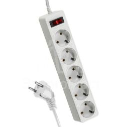 Удлинитель с сетевым фильтром 5х5м с заземл. 10А IP20 2.2кВт 3х0.75 индикатор сети бел. Космос FKsm5m-5g(W)