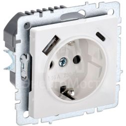 Розетка BRITE РЮш11-1-БрБ 16А с USB A+C 18Вт с заземл. защ. шторки бел. IEK BR-R14-16-U22-018-K01