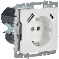 Розетка BRITE РЮш11-1-БрБ 16А с USB A+C 18Вт с заземл. защ. шторки бел. IEK BR-R14-16-U22-018-K01
