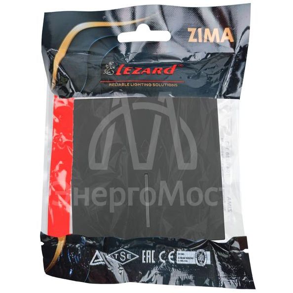 Выключатель проходной 1-кл. с индик. СП ZIMA IP20 10А безвинт. зажим черн. бархат LEZARD 704-4288-114QC