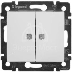 Механизм выключателя 2-кл. СП Valena 10А IP31 250В с зел. подсветкой бел. Leg 774428