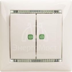 Механизм выключателя 2-кл. СП Valena 10А IP31 250В с зел. подсветкой бел. Leg 774428