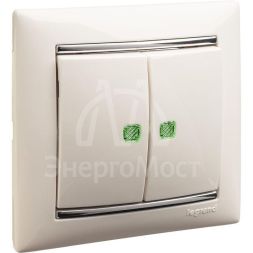 Механизм выключателя 2-кл. СП Valena 10А IP31 250В с зел. подсветкой бел. Leg 774428