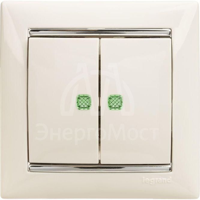 Механизм выключателя 2-кл. СП Valena 10А IP31 250В с зел. подсветкой бел. Leg 774428