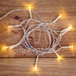 Гирлянда светодиодная универсальная 1.2м 10LED тепл. бел. провод прозр. батарейки 2хAA Neon-Night 303-073