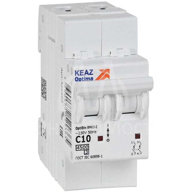 Выключатель автоматический модульный OptiDin BM63-2C10-4.5-УХЛ3 КЭАЗ 326802