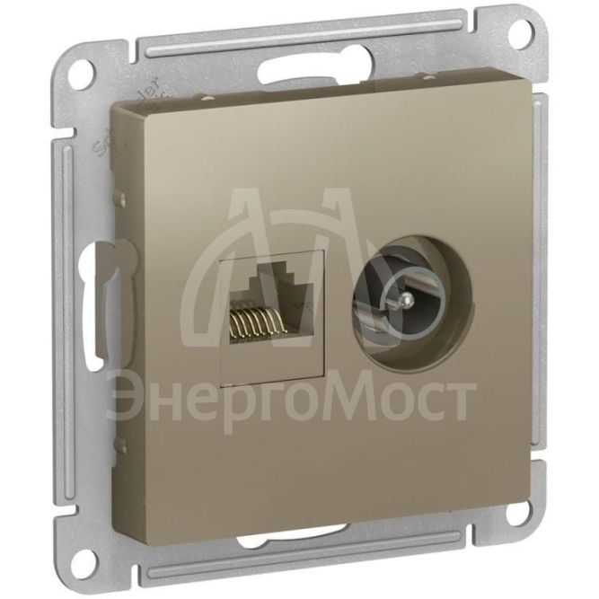 Розетка компьютерная + телевизионная 2-м AtlasDesign RJ45 кат.5E + TV механизм шампань SchE ATN000589