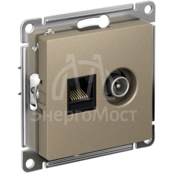 Розетка компьютерная + телевизионная 2-м AtlasDesign RJ45 кат.5E + TV механизм шампань SchE ATN000589