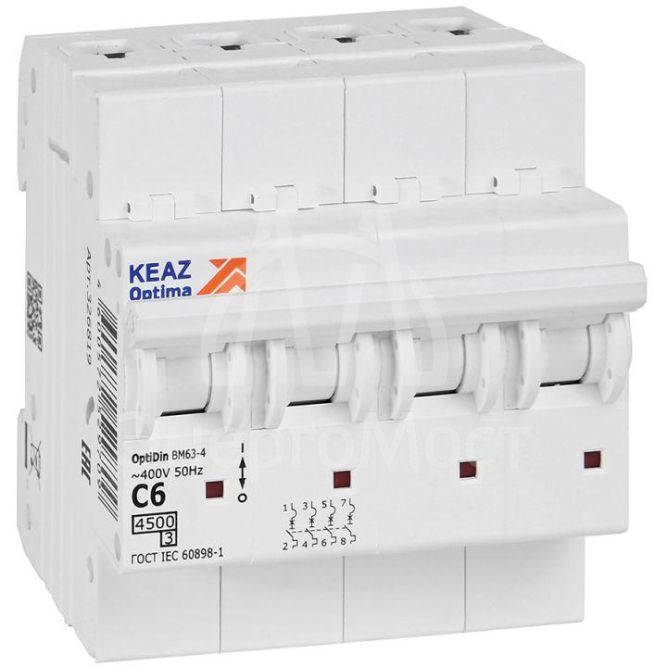 Выключатель автоматический модульный OptiDin BM63-4C6-4.5-УХЛ3 КЭАЗ 326819