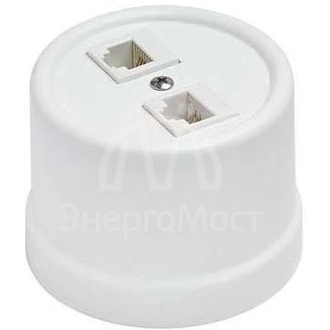 Розетка компьютерная 2-м ОП Лизетта RJ45 10А IP20 ретро кат.5E керамика бел. Bironi B1-302-01