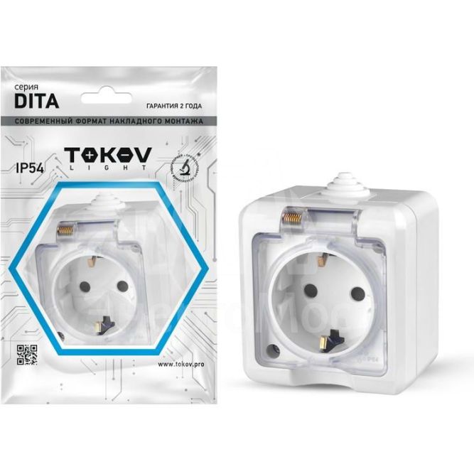 Розетка 1-м ОП Dita 16А IP54 250В с заземл. с прозрачн. крышкой бел. TOKOV LIGHT TKL-DT-R1Z-C01T-IP54
