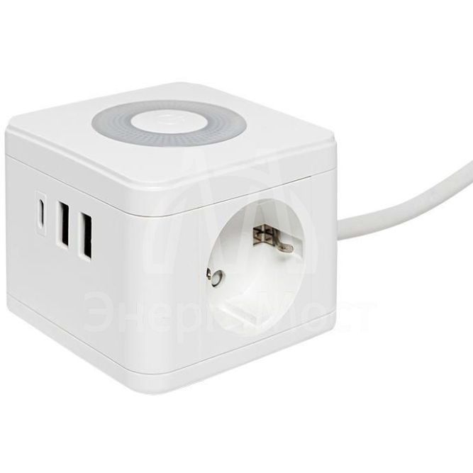 Удлинитель &amp;quot;Куб&amp;quot; 2 гнезда 2USB 2.4А+Type C + Ночник 1.3 метра 1кв.мм EKF UBA-CUB-2-TC