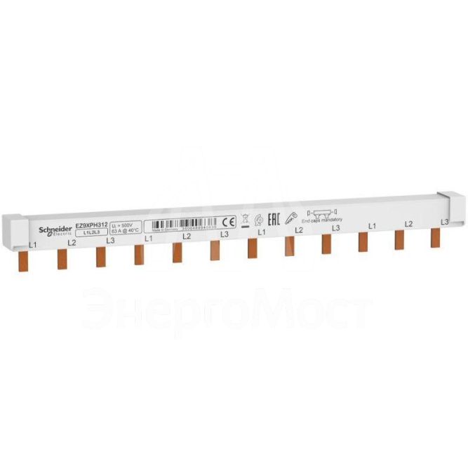 Шинка гребенчатая 3П (L1L2L3) 12мод. шаг 18мм 63А разрезаемая SchE EZ9XPH312