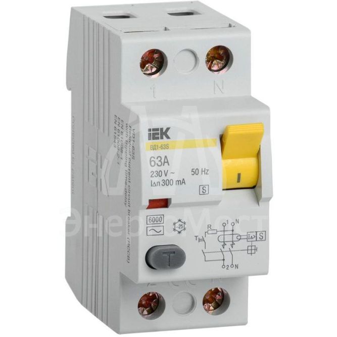 Выключатель дифференциального тока (УЗО) 2п 63А 300мА тип ACS ВД1-63S IEK MDV12-2-063-300