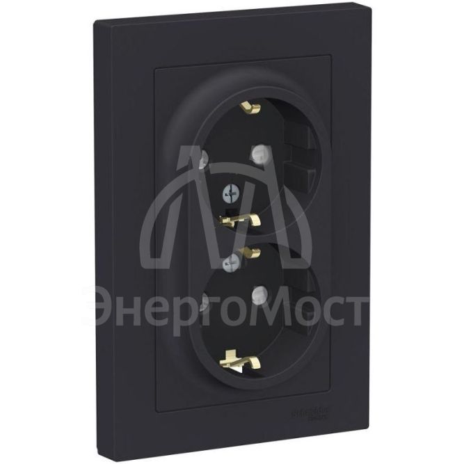 Розетка 2-м AtlasDesign 16А с заземл. защ. шторки в сборе карбон SchE ATN001026