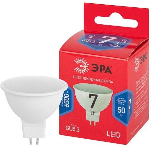 Лампа светодиодная RED LINE LED MR16-7W-865-GU5.3 R 7Вт MR16 софит 6500К холод. бел. GU5.3 Эра Б0045351