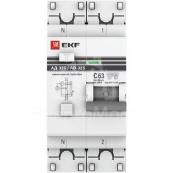 Выключатель автоматический дифференциального тока 2п (1P+N) 63А 300мА АД-32 селект. PROxima EKF DA32-63-300S-pro