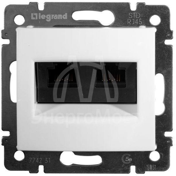 Механизм розетки информ. 2-м СП Valena RJ45 + RJ45 CAT.5E UTP с захватами бел. Leg 774231