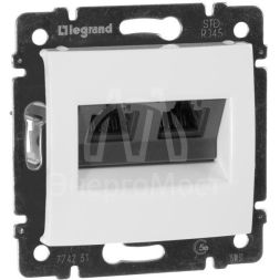 Механизм розетки информ. 2-м СП Valena RJ45 + RJ45 CAT.5E UTP с захватами бел. Leg 774231