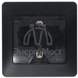Розетка 1-м СП Glossa 16А IP44 с защ. крышкой защ. шторки с заземл. в сборе антрацит SchE GSL000748