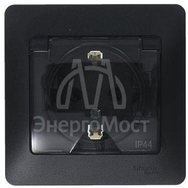 Розетка 1-м СП Glossa 16А IP44 с защ. крышкой защ. шторки с заземл. в сборе антрацит SchE GSL000748