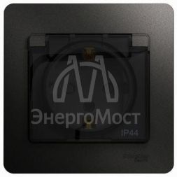Розетка 1-м СП Glossa 16А IP44 с защ. крышкой защ. шторки с заземл. в сборе антрацит SchE GSL000748