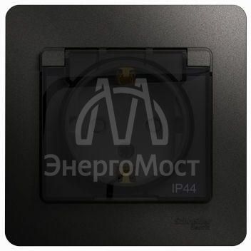 Розетка 1-м СП Glossa 16А IP44 с защ. крышкой защ. шторки с заземл. в сборе антрацит SchE GSL000748
