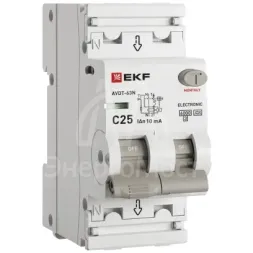 Выключатель автоматический дифференциального тока 2п (1P+N) C 25А 10мА тип A 6кА АВДТ-63N (электрон.) PROxima EKF D63N26EA25C10