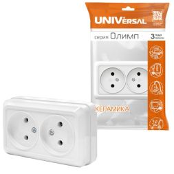 Розетка 2-м ОП Олимп 16А IP20 бел. Universal О0102